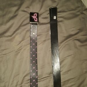 2 genuine black leather belts EUC